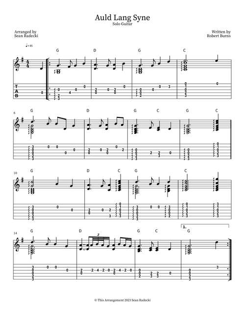 Auld Lang Syne (Arr. Sean Radecki) - Robert Burns (Guitar Tab)