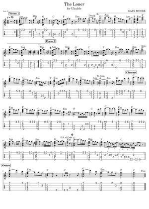 The Loner Gary Moore Sheet Music and Tab with Chords for Guitar