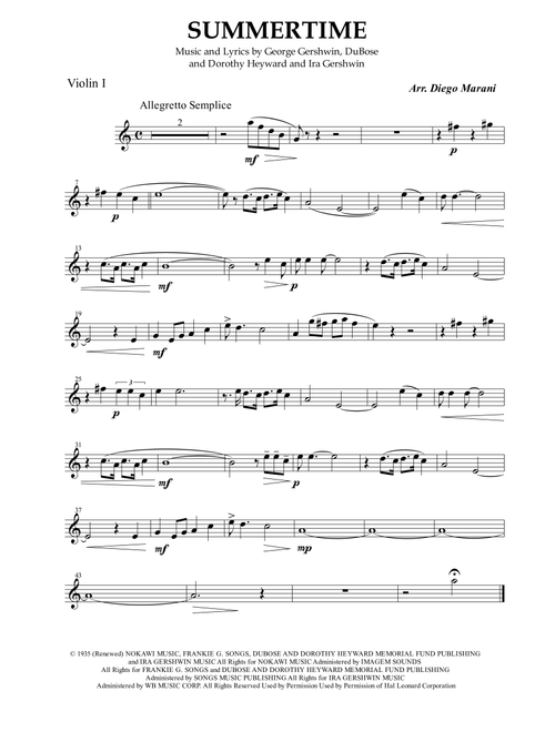 Summertime (Arr. Diego Marani) - Ira Gershwin, DuBose Heyward, Dorothy Heyward (String Quartet)