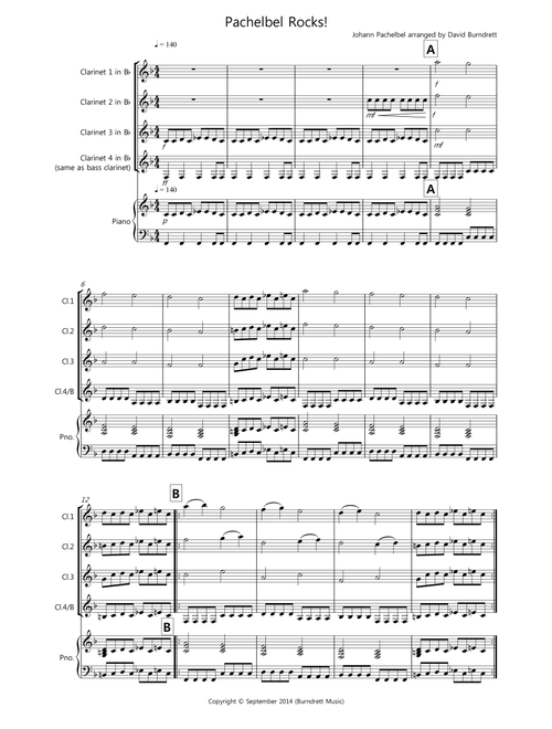 Pachelbel Rocks! for Clarinet Quartet (Arr. David Burndrett) - Johann Pachelbel (Clarinet Solo)