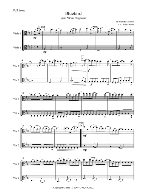 Ikimono Gakari's Blue Bird (Arr. Fabio Britto) - Yoshiki Mizuno (Viola Duet)