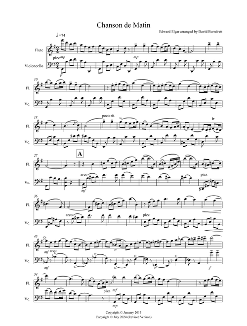 Chanson de Matin for Flute and Cello Duet (Arr. David Burndrett) - Edward Elgar (Instrumental Duet)