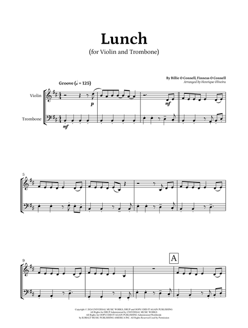 Lunch (Arr. Henrique Oliveira) - Billie O Connell, Finneas O Connell (Instrumental Duet)