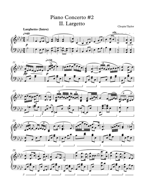 Larghetto from Chopin's Piano Concerto #2 in f (Arr. Paul Taylor) (Piano Solo)
