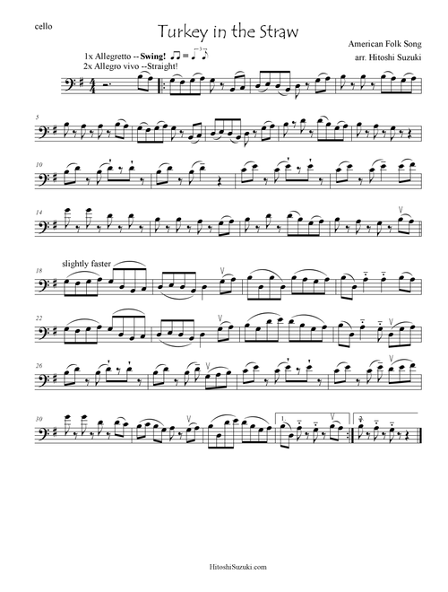 Turkey in the Straw for cello solo (Arr. Hitoshi Suzuki) - American Folk Song (Cello Solo)