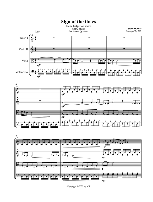 Sign of the times (arr. MR) - Harry Styles (String Quartet)