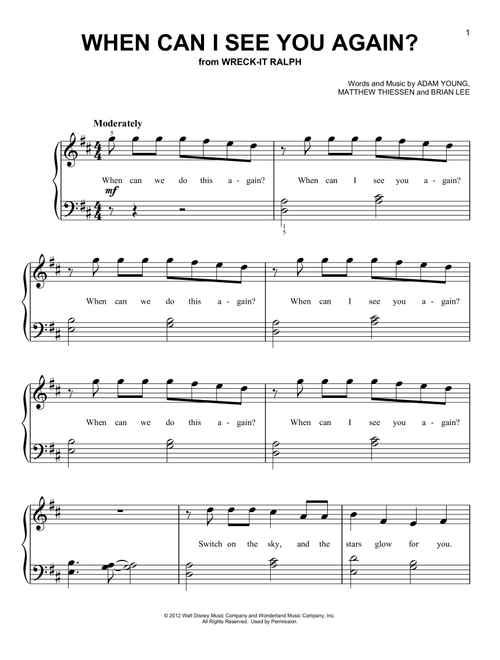 When Can I See You Again? (from Wreck-It Ralph) - Owl City (Very Easy Piano)