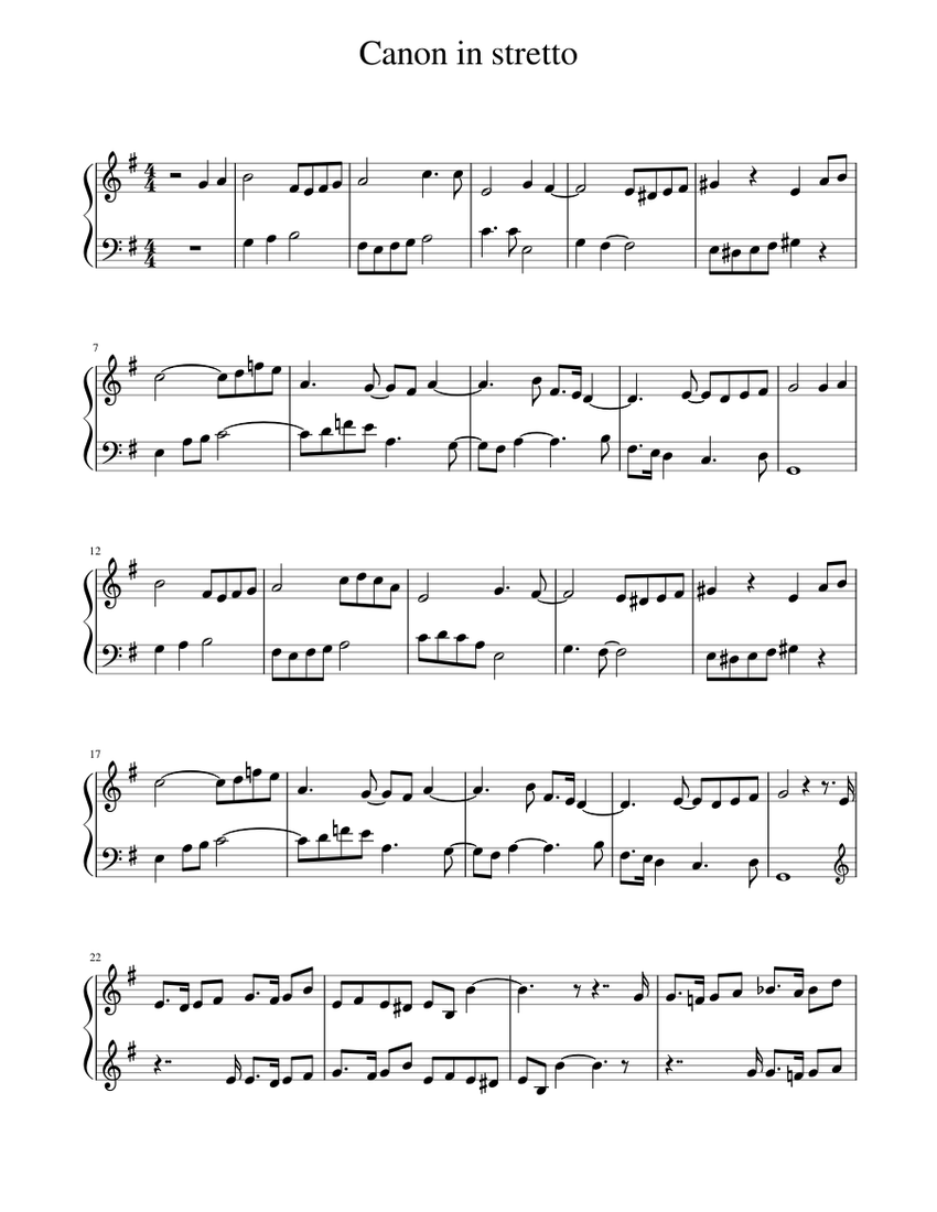 Stretto Music Examples canon in stretto Sheet Music for Piano (Solo) easy | MuseScore.com