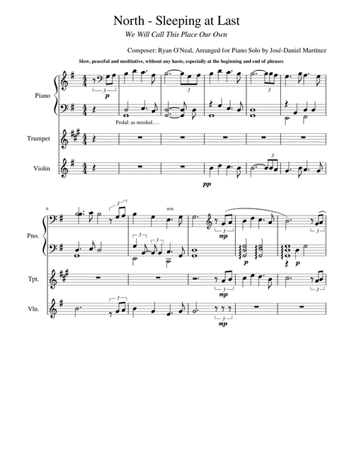 North_-_Sleeping_at_Last for trumpet, piano, and violin