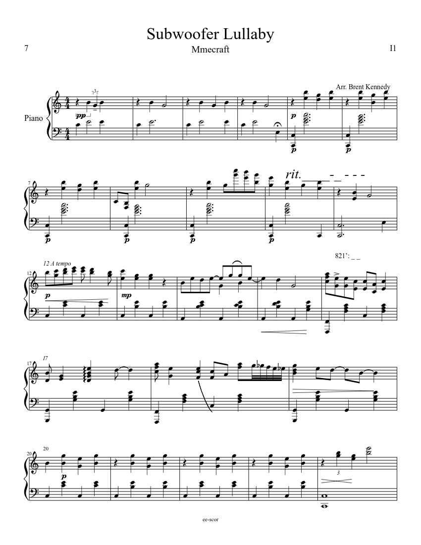 Subwoofer Lullabye Sheet music Piano (Solo) Musescore.com