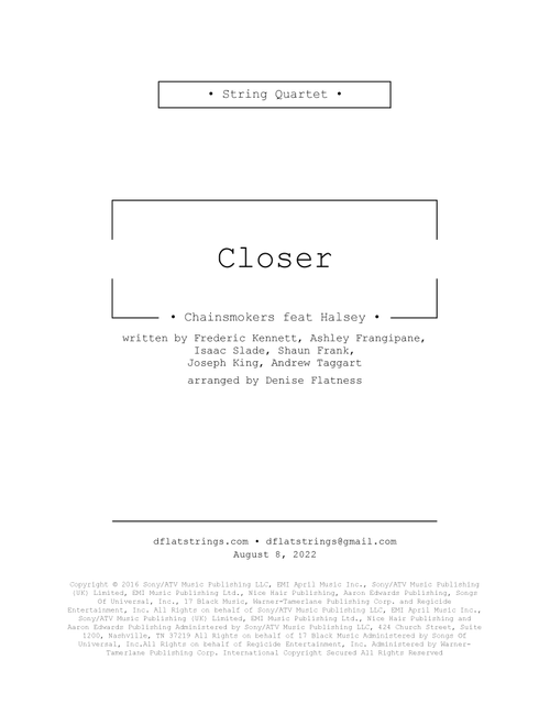 Closer (Arr. Denise Flatness) - The Chainsmokers Feat. Halsey (String Quartet)