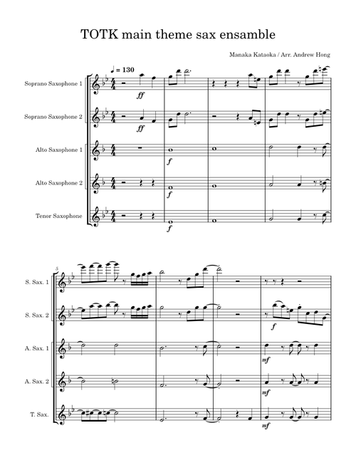The Legend of Zelda: Tears of the Kingdom - Main Theme – Manaka Kataoka The Legend Of Zelda: Tears Of The Kingdom - Main Theme – Manaka Kataoka TOTK sax ensemble