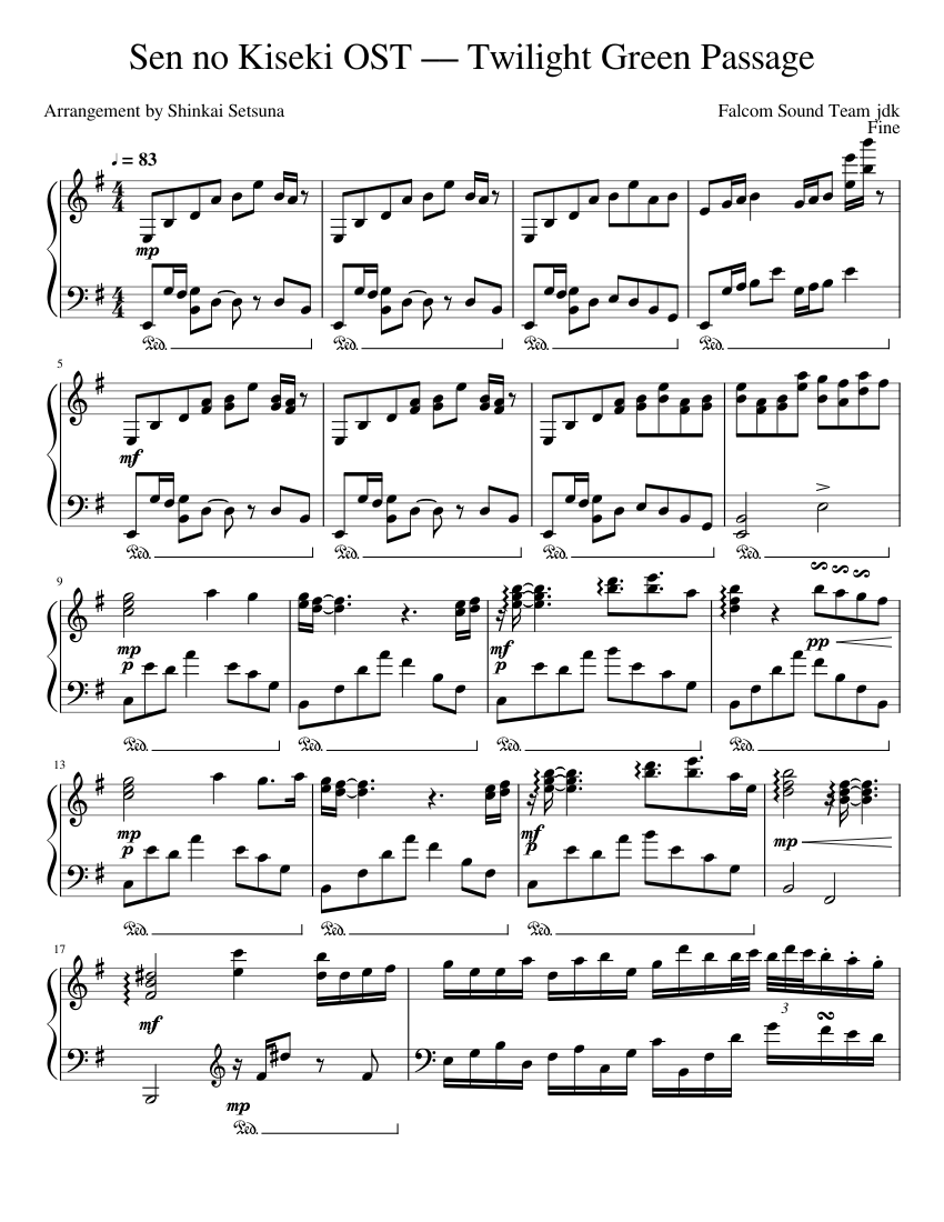 Sen no Kiseki IV –– Twilight Green Passage Sheet Music for Piano
