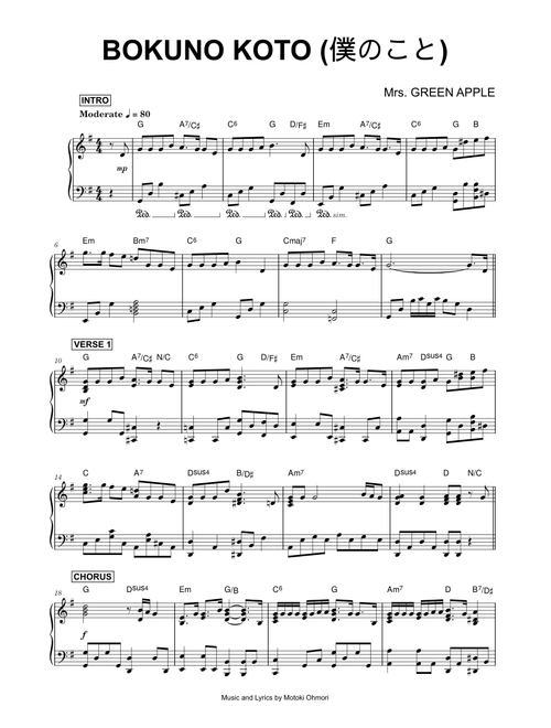 Bokuno Koto (僕のこと) - Mrs. GREEN APPLE (Piano)
