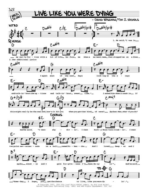 Live Like You Were Dying - Tim McGraw (Real Book - Melody-Chords-Lyrics)