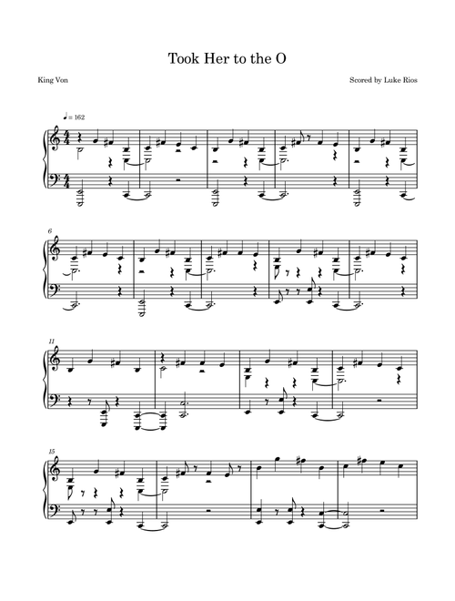 Took Her To The O (Arr. Luke Rios) - King Von (Piano Solo)