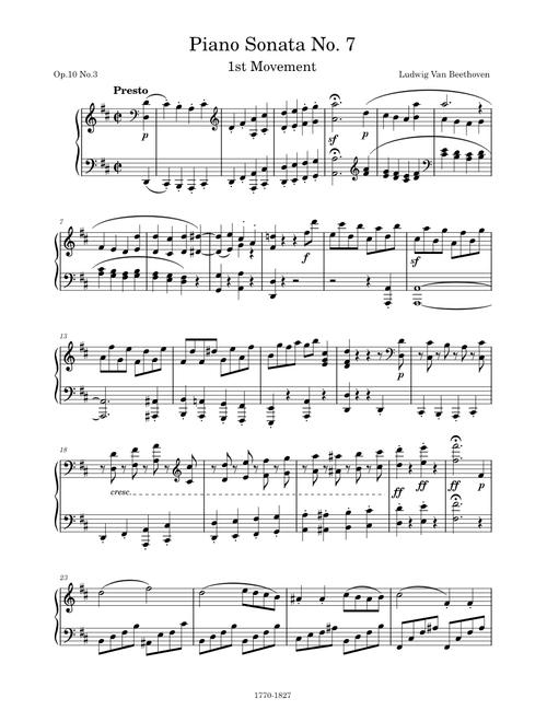 Piano Sonata No. 7 in D Major, Op.10 No.3, 1st Movement (Presto) – Ludwig van Beethoven