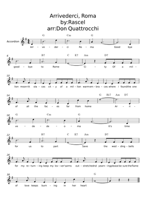 Play Official version of Arrivederci roma Sheet Music by Renato Rascel ...