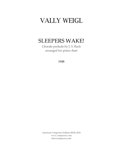 [WeiglV] Sleepers Wake (Bach) (Arr. Vally Weigl) - J.S. Bach (Instrumental Duet)