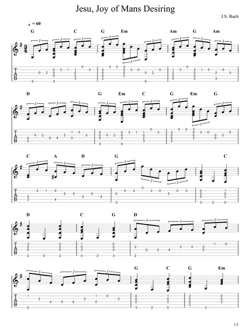Jesuy, Joy of Mans Desiring (Arr. Leo Baeza) - JS Bach (Guitar Tab)