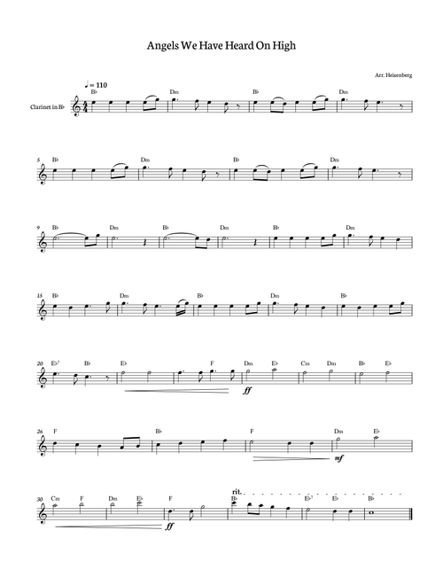 Angels We Have Heard on High for Clarinet with chords (Arr. Heisenberg) - Wildrid Moreau (Clarinet Solo)