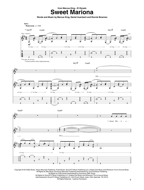 Sweet Mariona - Marcus King (Guitar Tab)