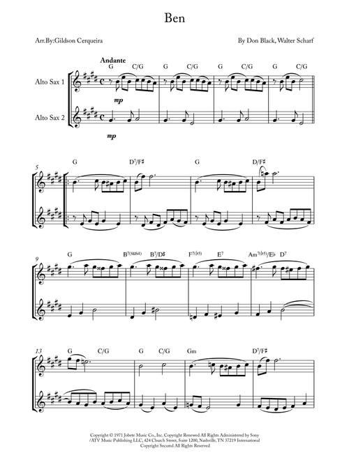 Ben (Arr. Gildson Cerqueira) - Michael Jackson (Alto Saxophone Duet)