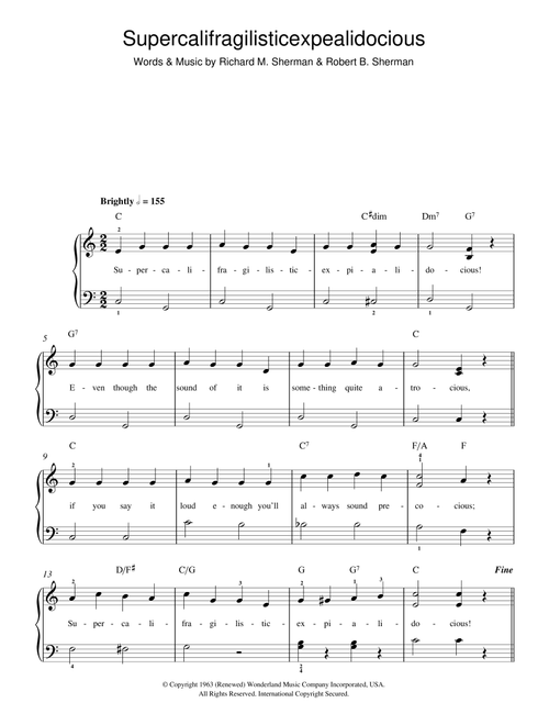 Supercalifragilisticexpialidocious (from Mary Poppins) - Julie Andrews (Easy Piano)