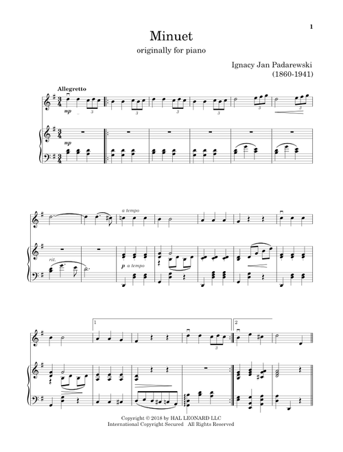 Minuet In G - Ignacy Jan Padarewski (Violin and Piano)