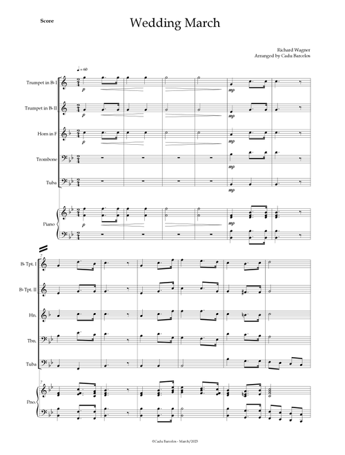 Wedding March (Wagner) Brass Quintet Piano (Arr. Cadu Barcelos) - Richard Wagner (Brass Ensemble)