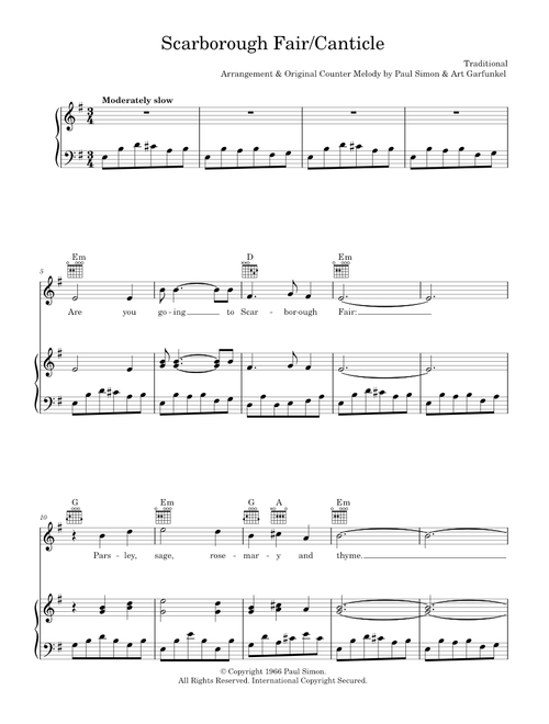 Scarborough Fair/Canticle - Simon & Garfunkel (Piano-Vocal-Guitar (Piano Accompaniment))