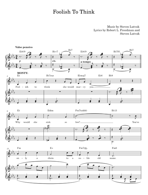 Foolish To Think - Steven Lutvak