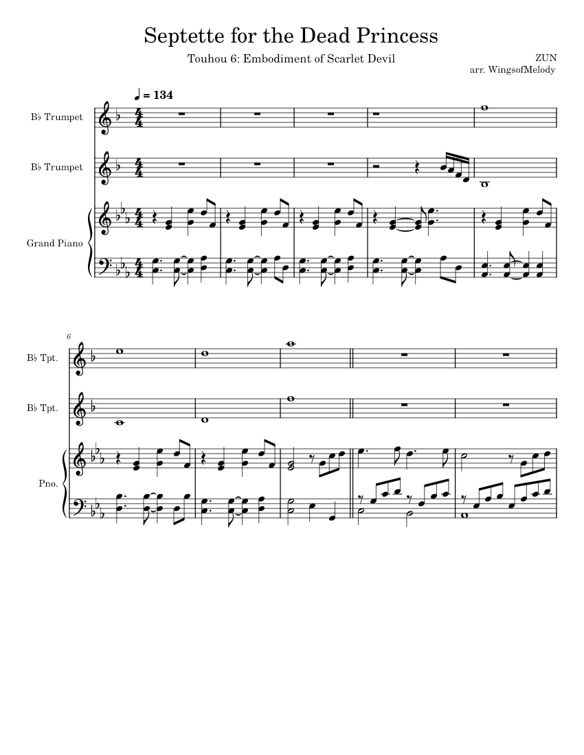 septette for the dead princess - touhou 6 (piano/trumpet arr