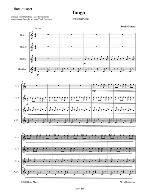 Tango (3 flutes & alto flute) - Drake Mabry (Woodwind Ensemble)