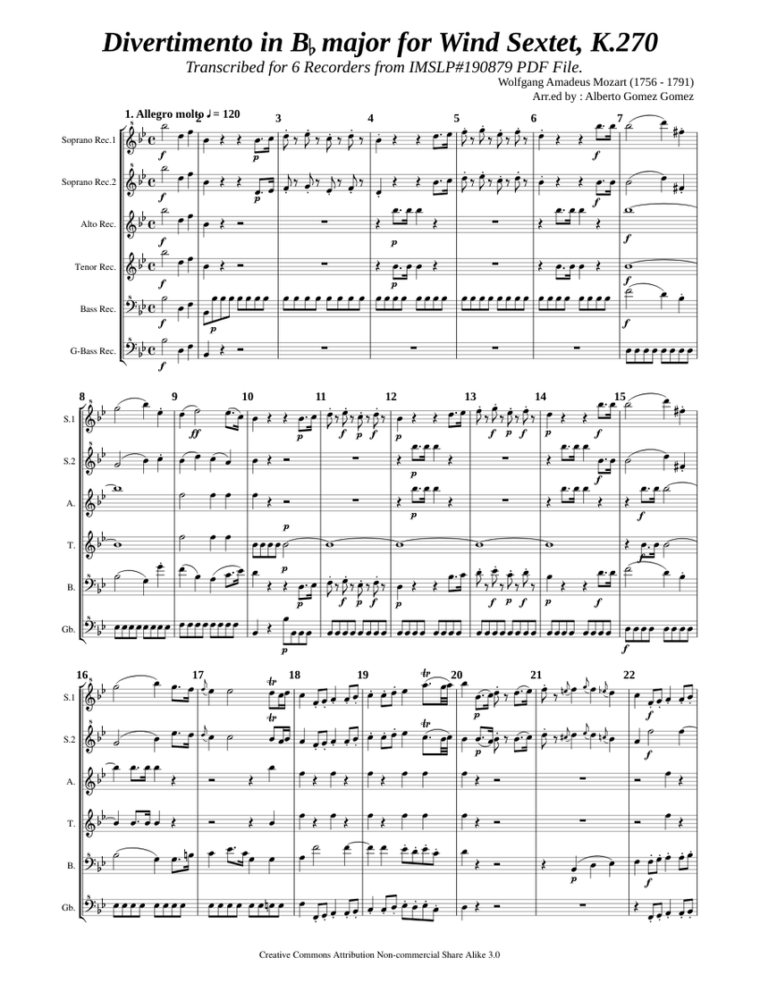 Mozart, W.A._Divertiment in B-flat major, K270 Sheet Music for