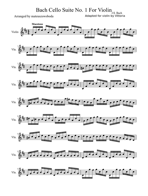 Bach Cello Suite No. 1 For Violin