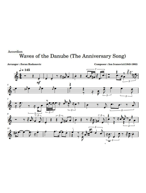 Waves of the Danube - Donauwellen Walzer - The Anniversary Song - for band (Arr. Zoran Radanovic) - Ion Ivanovici (Small Ensemble)