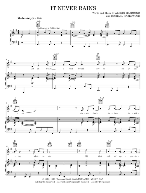 It Never Rains In Southern California - Albert Hammond (Piano-Vocal-Guitar)