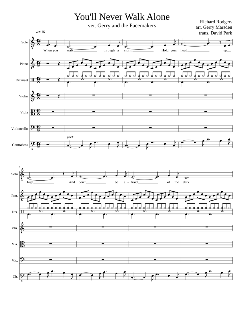 You Ll Never Walk Alone Sheet Music For Piano Violin Viola Woodwinds Other Mixed Quartet Musescore Com