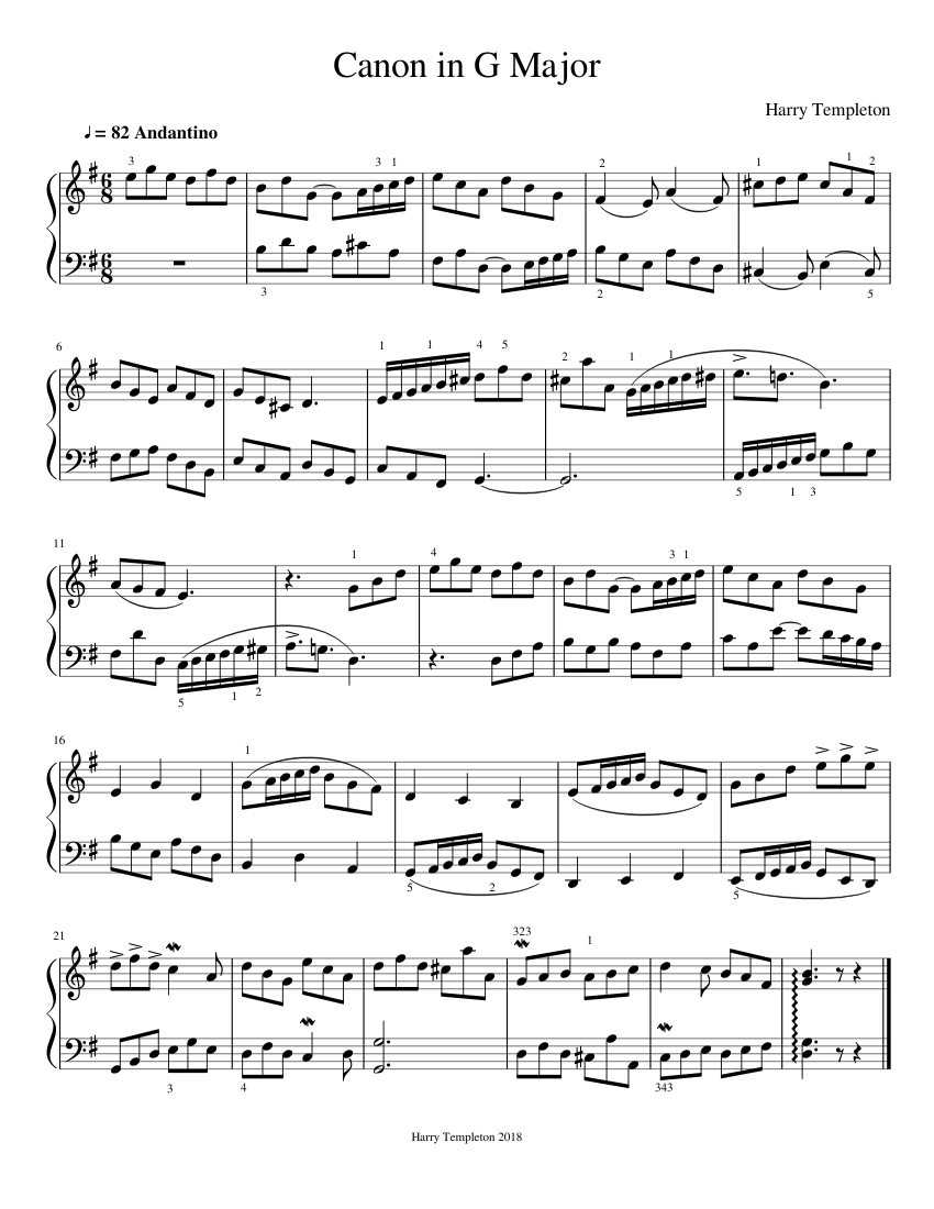 Canon in G Major Sheet Music for Piano (Solo) easy | MuseScore.com