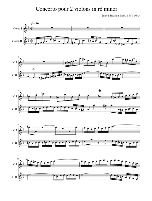 Concerto for 2 Violins in D minor, BWV 1043, vivace – Johann Sebastian Bach