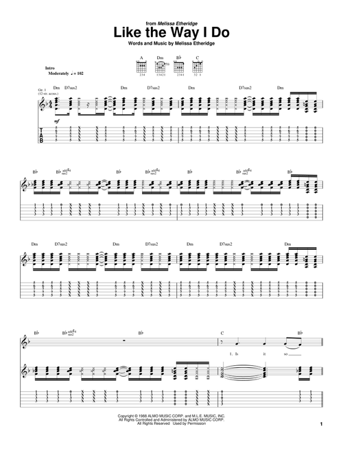 Like The Way I Do - Melissa Etheridge (Guitar Tab)