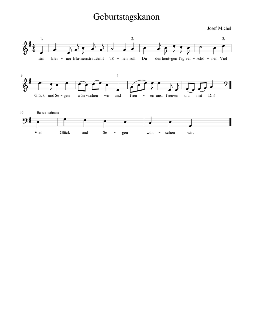 Geburtstagskanon Sheet Music for Piano (Solo) easy