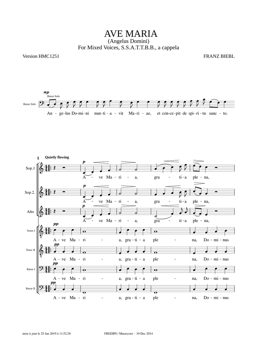 Franz BIEBL Ave Maria Angelus Domini Sheet Music for Soprano, Alto ...