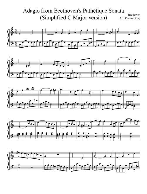 Beethoven's Pathétique Sonata, 2nd movement (easy C major) (Arr. Kiss the Rain) (Piano Solo)