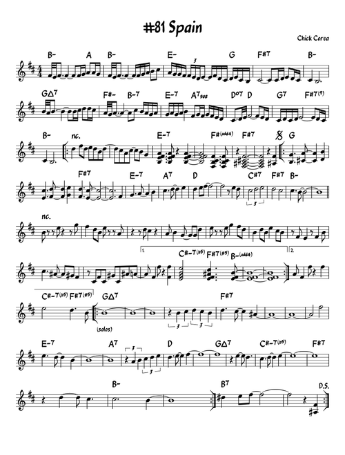 Spain (Arr. John Fries) - Chick Corea (Lead Sheet - Fake Book)
