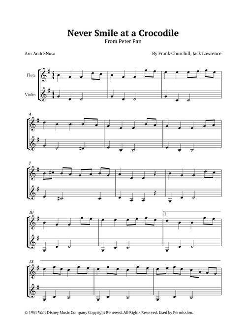 Never Smile At A Crocodile (Arr. André Nusa) - Jack Lawrence, Frank Churchill (Instrumental Duet)