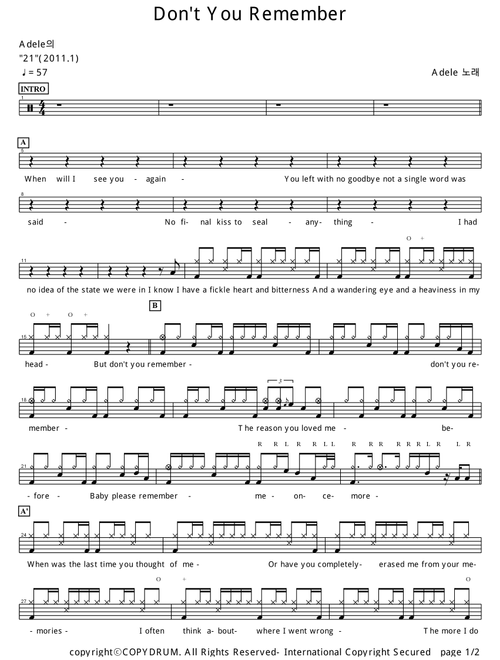 Don't You Remember (Arr. COPYDRUM) - Adele (Drums)