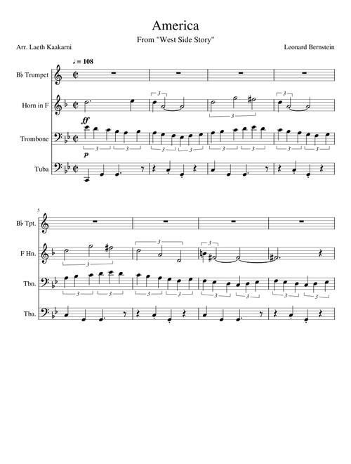 "America" for Brass Quartet