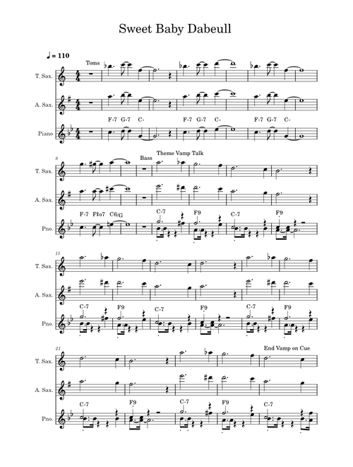 Sweet Baby-Jz Sheet Music with Chords for Piano, Saxophone alto